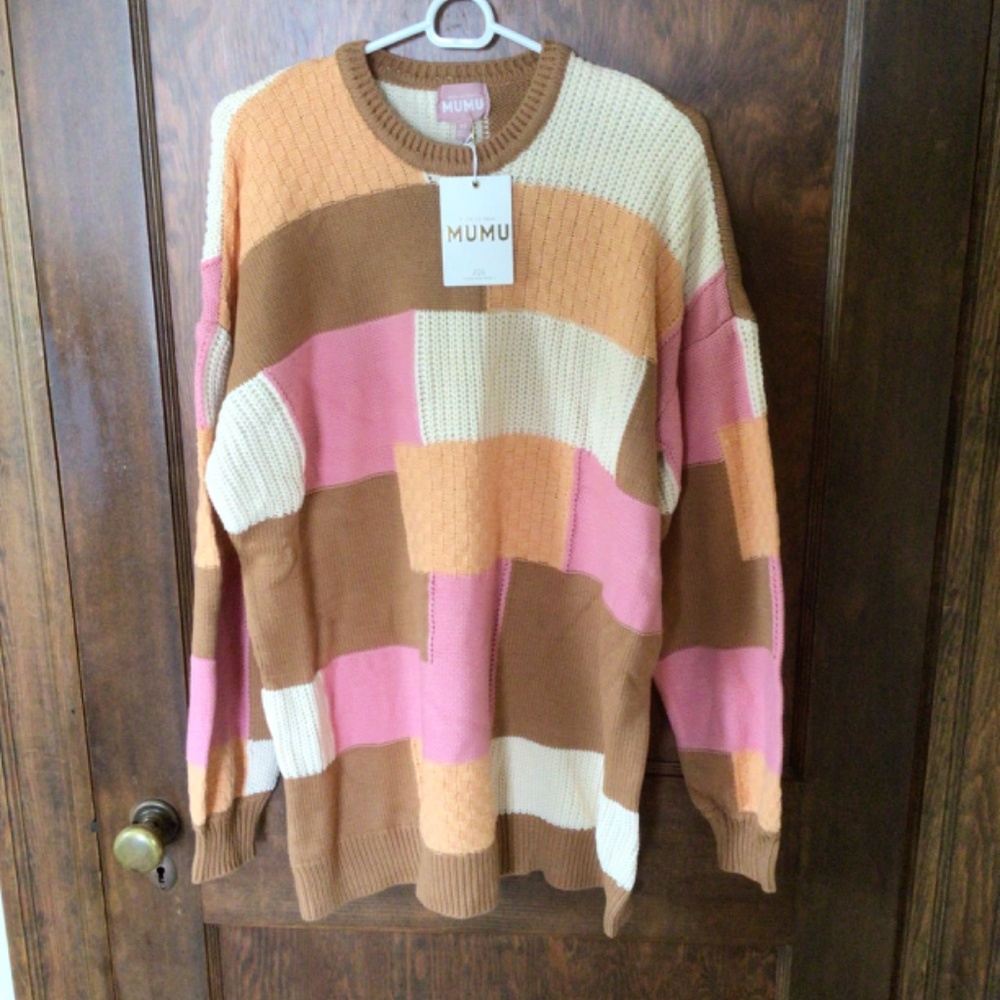 Last One Show Me Your MuMu Ember Tunic Sweater in Uneven Patchwork Knit various - Picture 9 of 9
